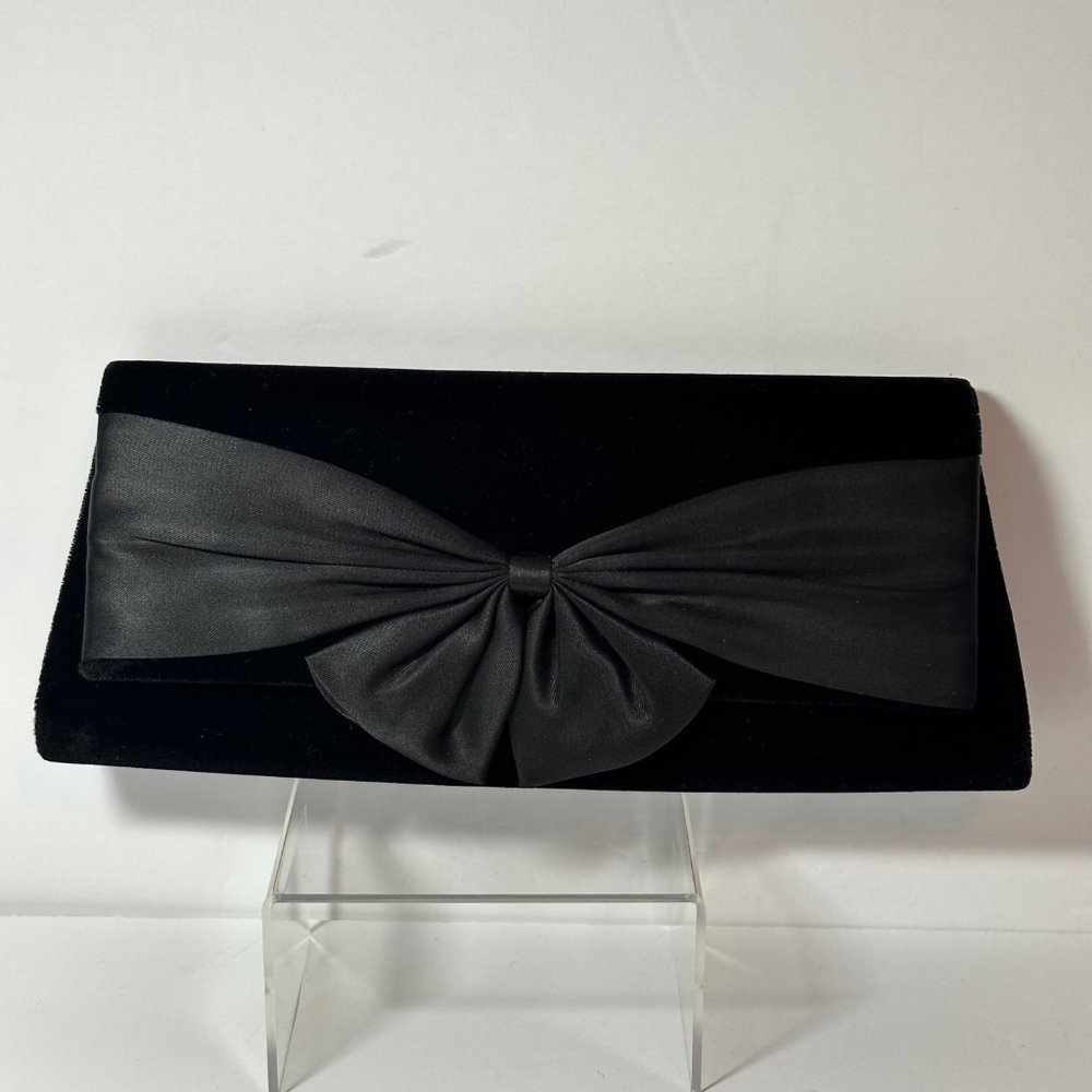 La Regale Black Velvet Evening Shoulder Bag Satin Bow Christmas Holiday Party - Picture 8 of 9